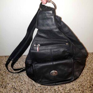 Genuine Leather Black Convertible Sling/Backpack Bag - Spacious and Anti-Theft